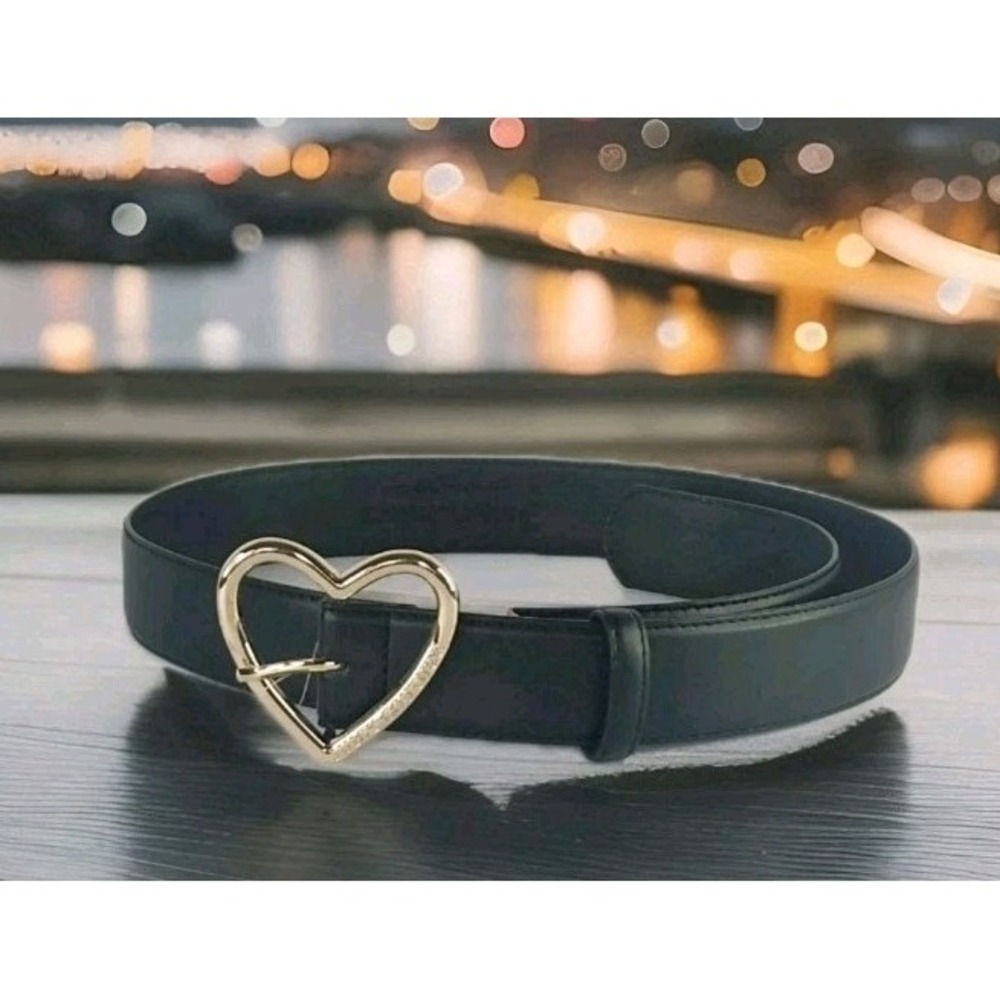 NEW Juicy Couture Smooth Faux Leather Belt Gold Heart Shaped Buckle‎ M/L